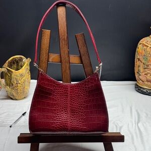 Liz Claiborne Crocodile-Embossed Red Shoulder Bag
